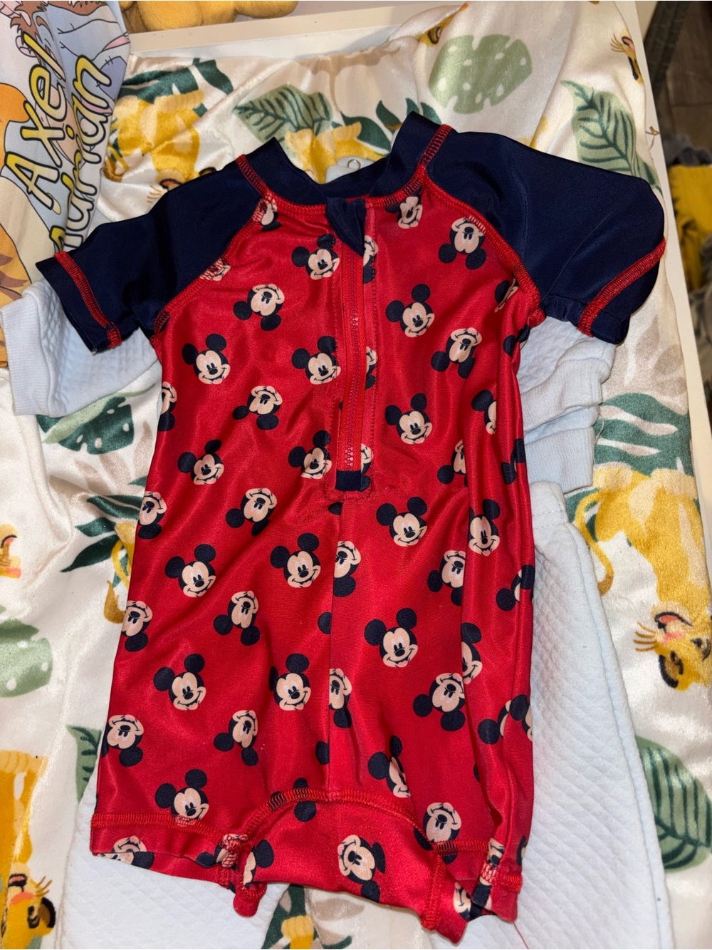Disney Kids Red and Navy Mickey Mouse Zip Rashguard